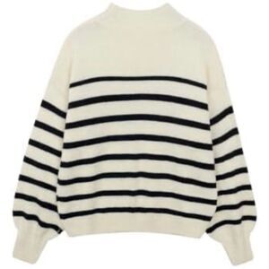 Amazon cream striped mock neck oversized sweater M